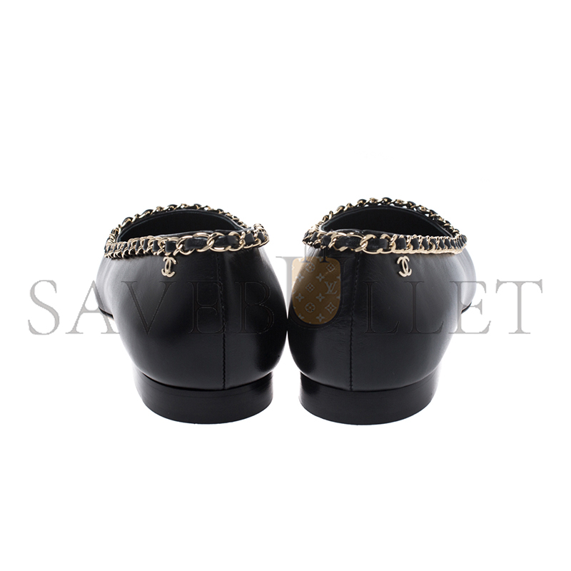 CHANEL FABRIC GROSGRAIN CHAIN CAP TOE FLATS 272269